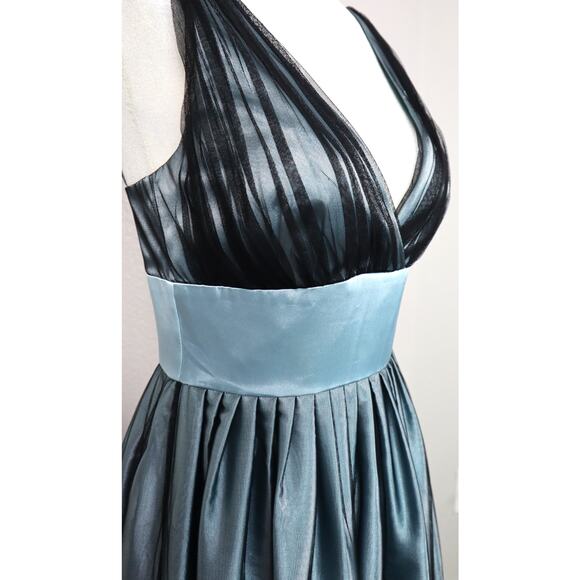 Davids Bridal Turquoise Blue Dress Black Tulle Sequin Fit and Flare Womens 6 - Picture 3 of 8